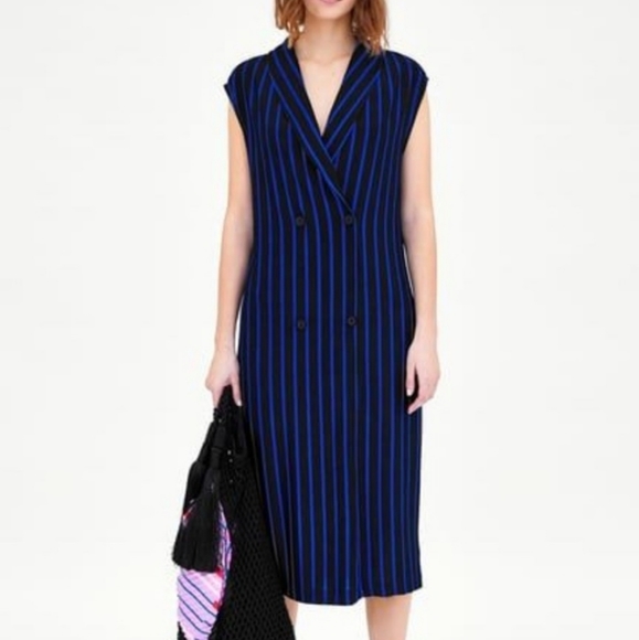 Zara Dresses & Skirts - Zara Striped Faux Double Breasted Tux Style Slinky Dress
